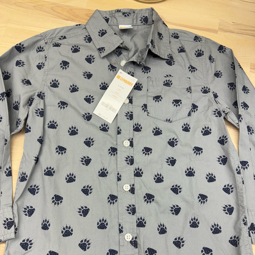 Gymboree Paw Print Button Down Dress Shirt Brand New with Tags Size 5-6